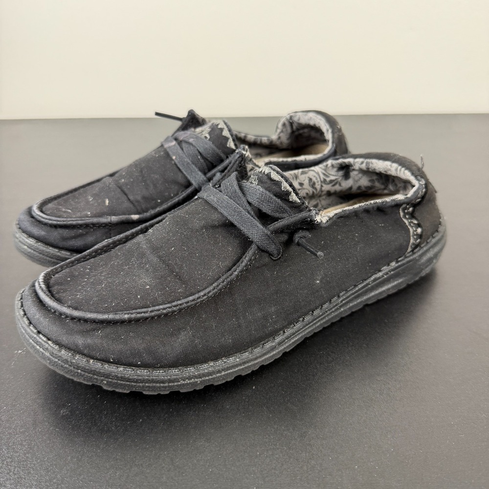 Hey Dude Wendy Shoes Women's 9 Black Canvas Casual Slip On Inca Dark Dagger READ